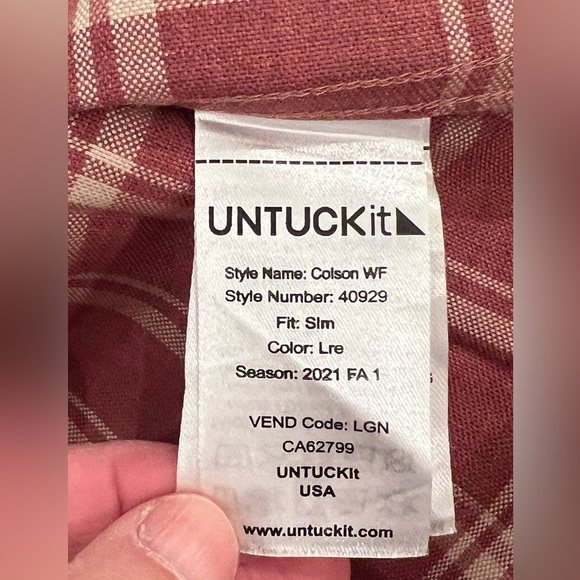 NWOT UNTUCKit Colton Long Sleeve Button Down | Red & Tan | Slim Fit | Size L - Picture 10 of 11